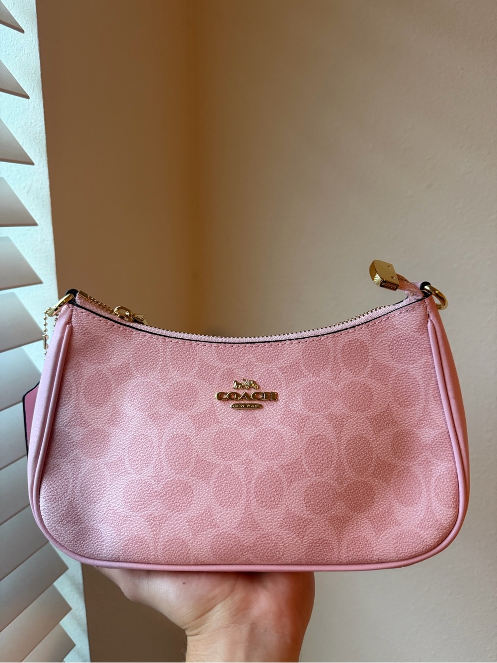 Coach Pink Signature Mini Shoulder Bag with Gold Hardware